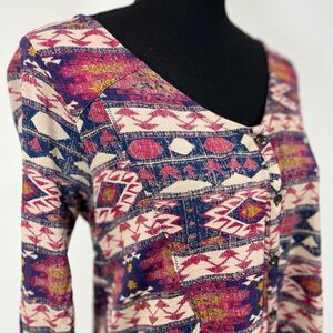 Lucky Brand 3/4 Sleeve Button Up Flowy Hem Top Sz S